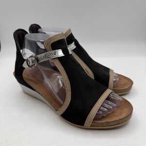 NAOT Fiona Sandals Womens Sz EU 39 US 8 Black Silver Velvet Wedge